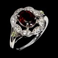 Pierścionek 925 elegancki naturalny granat białe topazy oliwiny r 17