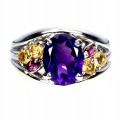 925 Piękny elegancki pierścionek naturalny ametyst cytryny granaty r 18.5