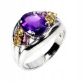 925 Piękny elegancki pierścionek naturalny ametyst cytryny granaty r 18.5