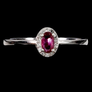 925 Srebrny delikatny elegancki pierścionek naturalny rubin cyrkonie r 14