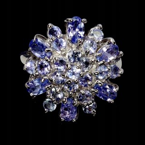 Pierścionek r 16 elegancki naturalne tanzanity srebrny zjawiskowy 925