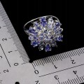 Pierścionek r 16 elegancki naturalne tanzanity srebrny zjawiskowy 925