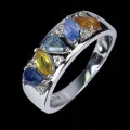 Srebrny elegancki pierścionek naturalne szafiry Songea białe topazy r 14