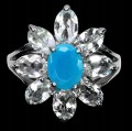 925 Pierścionek zjawiskowy elegancki natural niebieski opal akwamaryny r 18