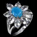 925 Pierścionek zjawiskowy elegancki natural niebieski opal akwamaryny r 18