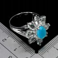 925 Pierścionek zjawiskowy elegancki natural niebieski opal akwamaryny r 18