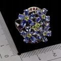 925 Pierścionek srebrny naturalne granaty tanzanity oliwiny r 15.5 kwiat