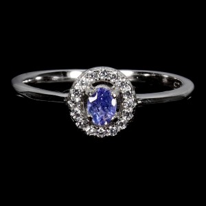 925 Delikatny pierścionek r 13.5 cyrkonie tanzanit naturalny