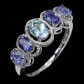 Srebrny pierścionek zjawiskowy r 16 naturalne tanzanity sky blue topaz