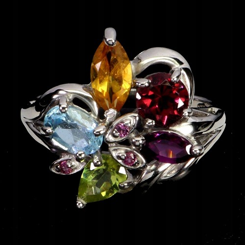 925 Pierścionek srebrny naturalny cytryn sky topaz oliwin granaty r 16.5