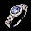 Delikatny elegancki pierścionek r 17.5 cyrkonie tanzanit naturalny 925