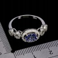 Delikatny elegancki pierścionek r 17.5 cyrkonie tanzanit naturalny 925