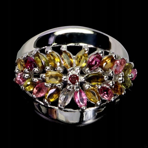 Pierścionek srebrny 925 elegancki naturalny granat turmaliny r 19.5
