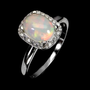 925 Delikatny pierścionek r 14 cyrkonie naturalny ognisty opal