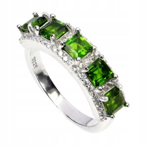 925 Pierścionek elegancki srebrny naturalne diopsydy cyrkonie r 14