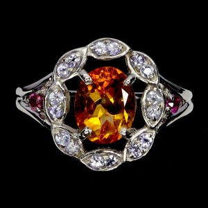 Pierścionek 925 elegancki naturalne tanzanity cytryn granaty r 17
