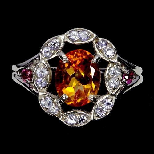 Pierścionek 925 elegancki naturalne tanzanity cytryn granaty r 17