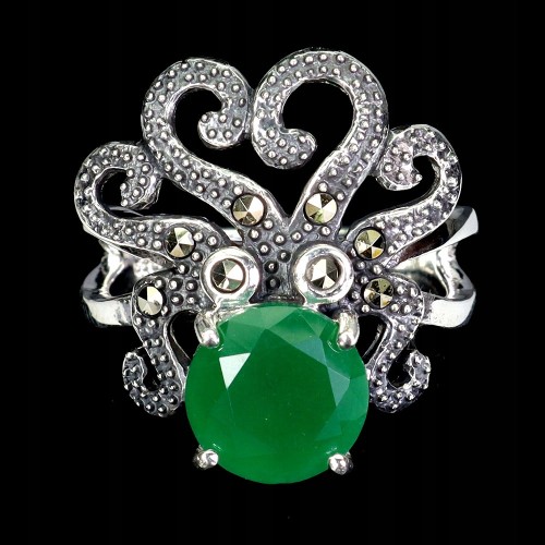 925 Pierścionek piękny naturalne markazyty zielona cyrkonia r 19 ośmiornica