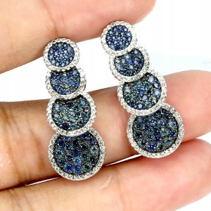 925 Kolczyki zjawiskowe srebrne naturalne niebieskie szafiry białe topazy 4