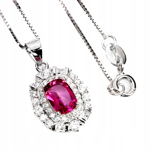 925 Delikatny elegancki naszyjnik naturalny różowy topaz cyrkonie piękny