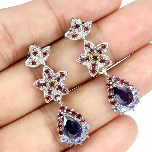 925 Delikatne kolczyki naturalne tanzanity iolity granaty szafiry Songea 4