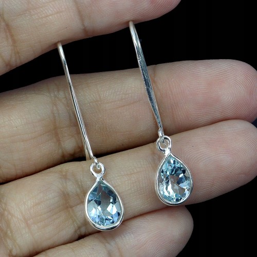 Srebrne wiszące delikatne eleganckie kolczyki naturalne topazy sky blue 4