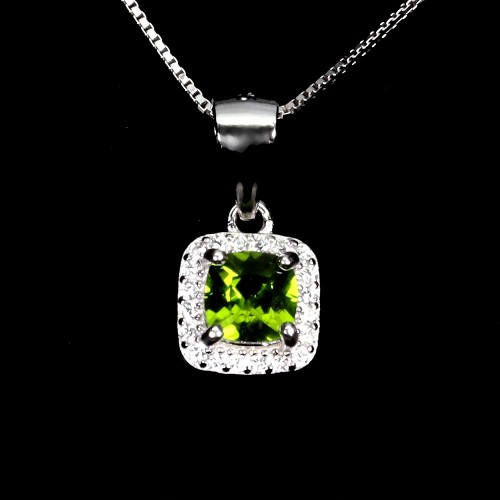 925 Delikatny elegancki naszyjnik srebrny naturalny diopsyd cyrkonie