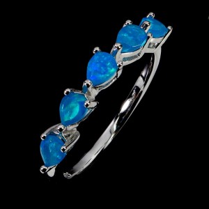 925 Pierścionek srebrny delikatny r 16 naturalne opale niebieskie