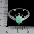 Pierścionek 925 elegancki srebrny naturalny beryl czarne spinele r 17