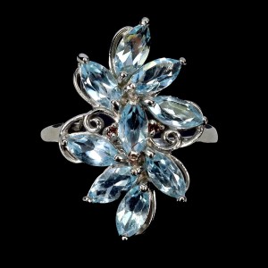 925 Pierścionek elegancki zjawiskowy sky blue topazy szafiry Songea r 14
