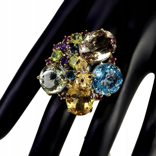Zjawiskowy pierścionek srebrny naturalny cytryn prasiolit topaz 50ct r 15
