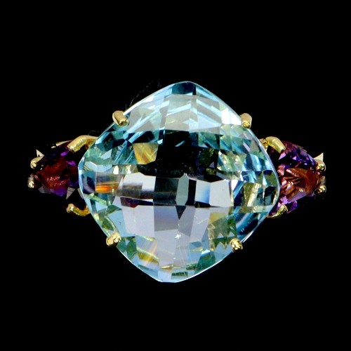 925 Pierścionek srebrny elegancki r 16 naturalny topaz sky blue ametysty