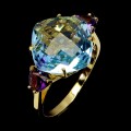 925 Pierścionek srebrny elegancki r 16 naturalny topaz sky blue ametysty