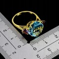 925 Pierścionek srebrny elegancki r 16 naturalny topaz sky blue ametysty