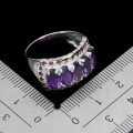 925 Piękny elegancki srebrny pierścionek naturalne ametysty granaty r 16