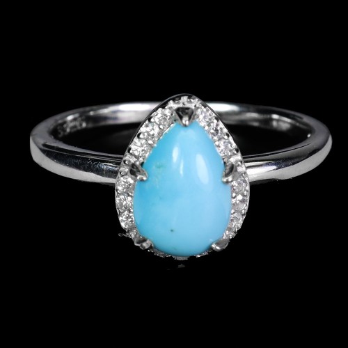 925 Srebrny delikatny pierścionek turkus cyrkonie r 17