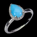925 Srebrny delikatny pierścionek turkus cyrkonie r 17