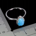 925 Srebrny delikatny pierścionek turkus cyrkonie r 17