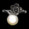 925 Pierścionek srebrny delikatny naturalne markazyty perła r 17 kwiat