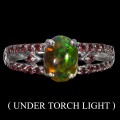 Srebrny elegancki pierścionek naturalny opal czarny granaty rodolity r 14