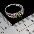 Srebrny elegancki pierścionek naturalny opal czarny granaty rodolity r 14