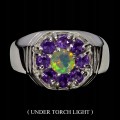 925 Srebrny elegancki pierścionek naturalny ognisty opal ametysty r 21