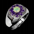 925 Srebrny elegancki pierścionek naturalny ognisty opal ametysty r 21