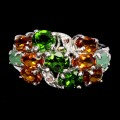 Pierścionek 925 srebrny elegancki naturalne szmaragdy diopsydy cytryny r 14