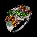 Pierścionek 925 srebrny elegancki naturalne szmaragdy diopsydy cytryny r 14