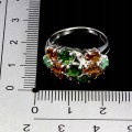 Pierścionek 925 srebrny elegancki naturalne szmaragdy diopsydy cytryny r 14