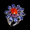 925 Pierścionek zjawiskowy natural pomarańczowy opal tanzanit granat r 13.5
