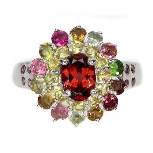 Pierścionek 925 elegancki naturalny granat turmaliny szafiry Songea r 17
