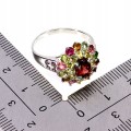 Pierścionek 925 elegancki naturalny granat turmaliny szafiry Songea r 17