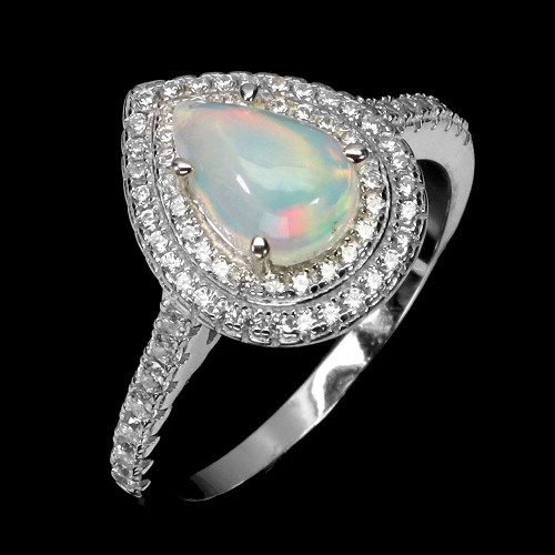 Zjawiskowy elegancki pierścionek r 17 cyrkonie naturalny ognisty opal 925